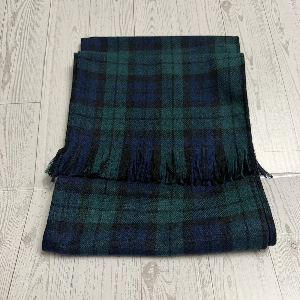 Vintage Pendleton 100% Virgin Wool Plaid Scarf Blue Green USA Made Excellent